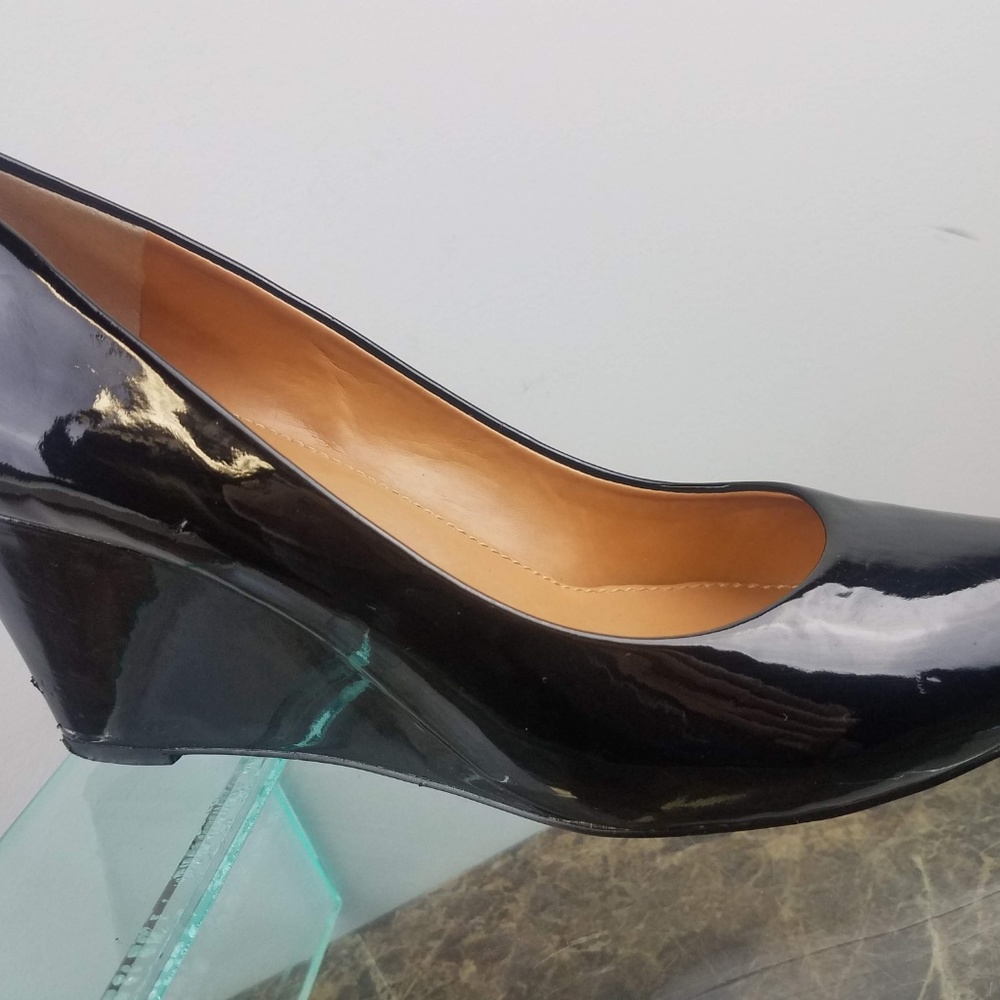 J. Crew Black Patent Leather Slip on Wedges 9.5